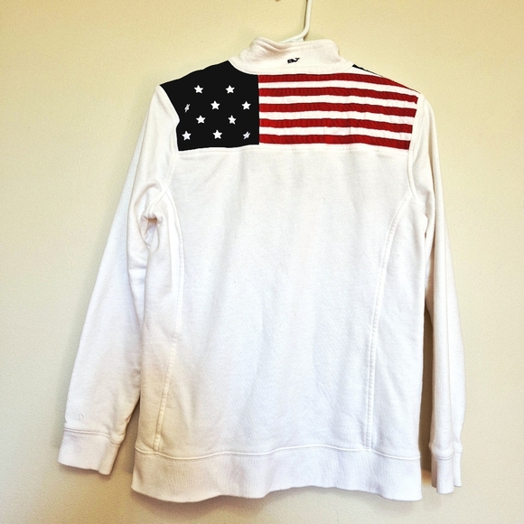 Vineyard Vines White American Flag Quarter-Zip Pullover – Size Small - Picture 4 of 4